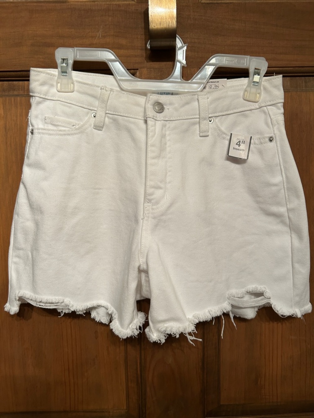 Women's 4" Inseam Frayed Hem White Denim Shorts